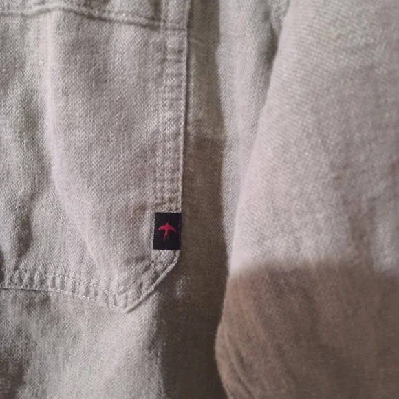 RELWEN LINEN WORKSHIRT Olive Green Button Down Shirt - Picture 5 of 7